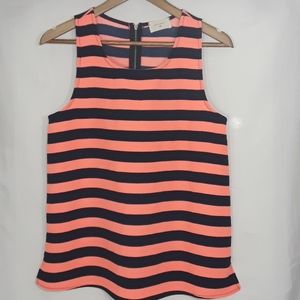 Everly Sz M Orange and Blue Sleeveless Stripe Auburn Blouse